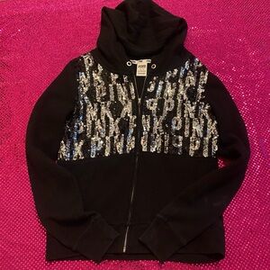 VS PINK black with silver sequins zip up jacket